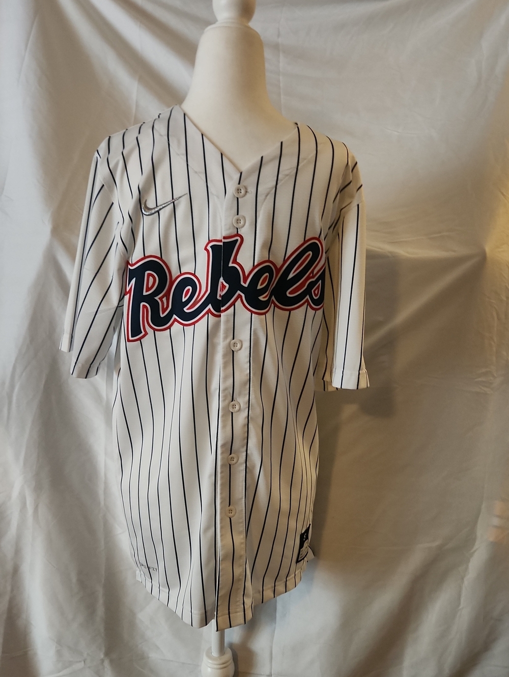 Nike Rebels Pinstripe Baseball Jersey - White, Navy, Red